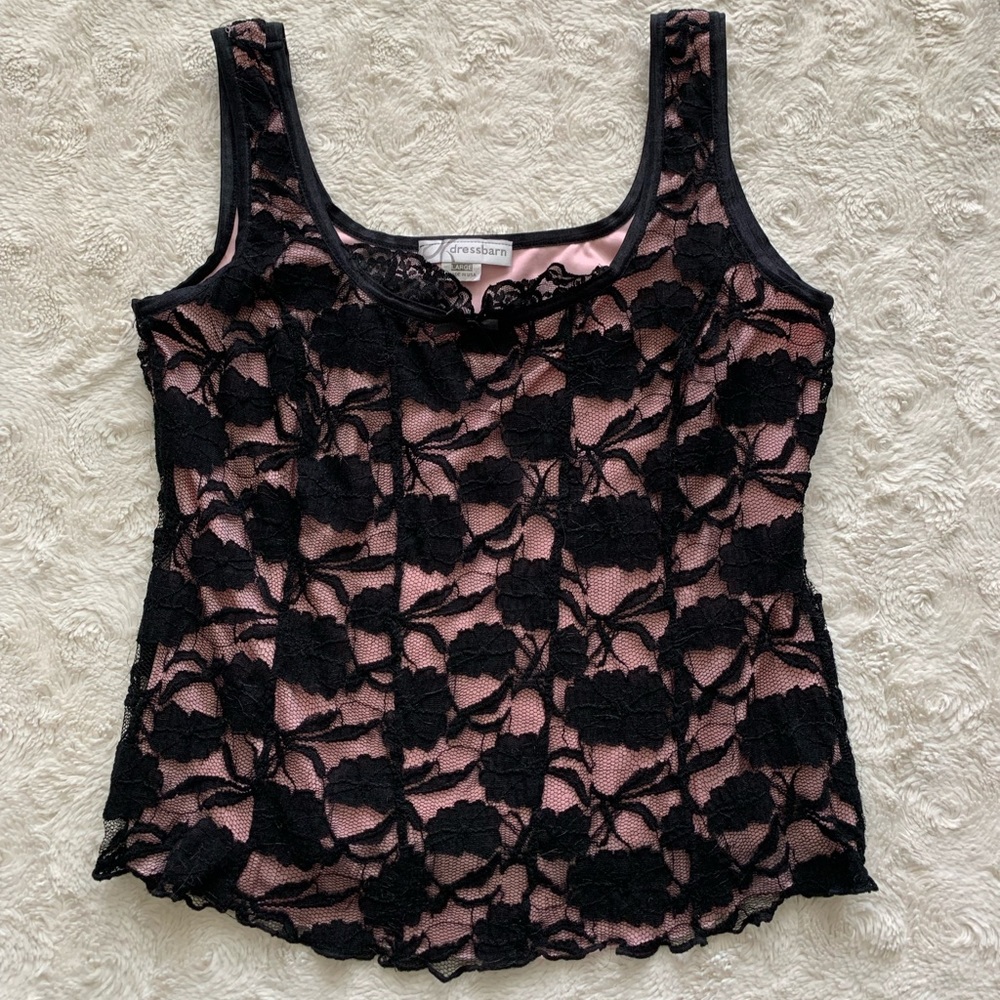 Vintage Black & Pink Lace Corset Style Tank Top